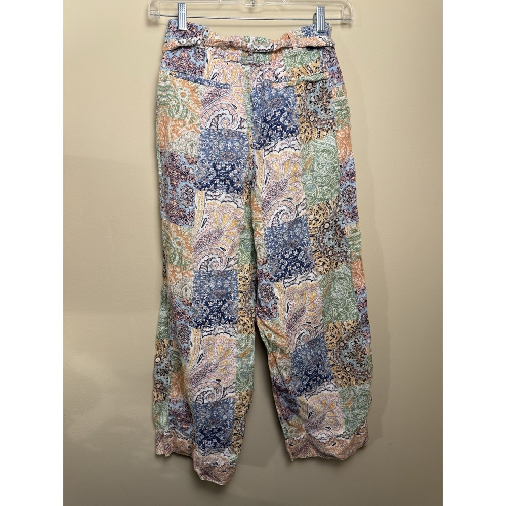 Rachel Zoe Multicolor 100% Linen Paisley Patchwork Wide-Leg Pants boho size M - Picture 4 of 5